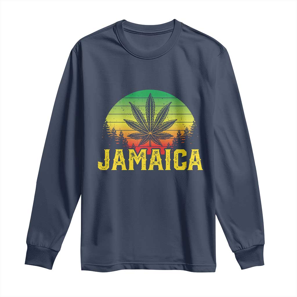 Jamaica Stoner Long Sleeve Shirt Rasta Sunset Cannabis Marijuana Weed Lovers 420 TS10 Navy Print Your Wear