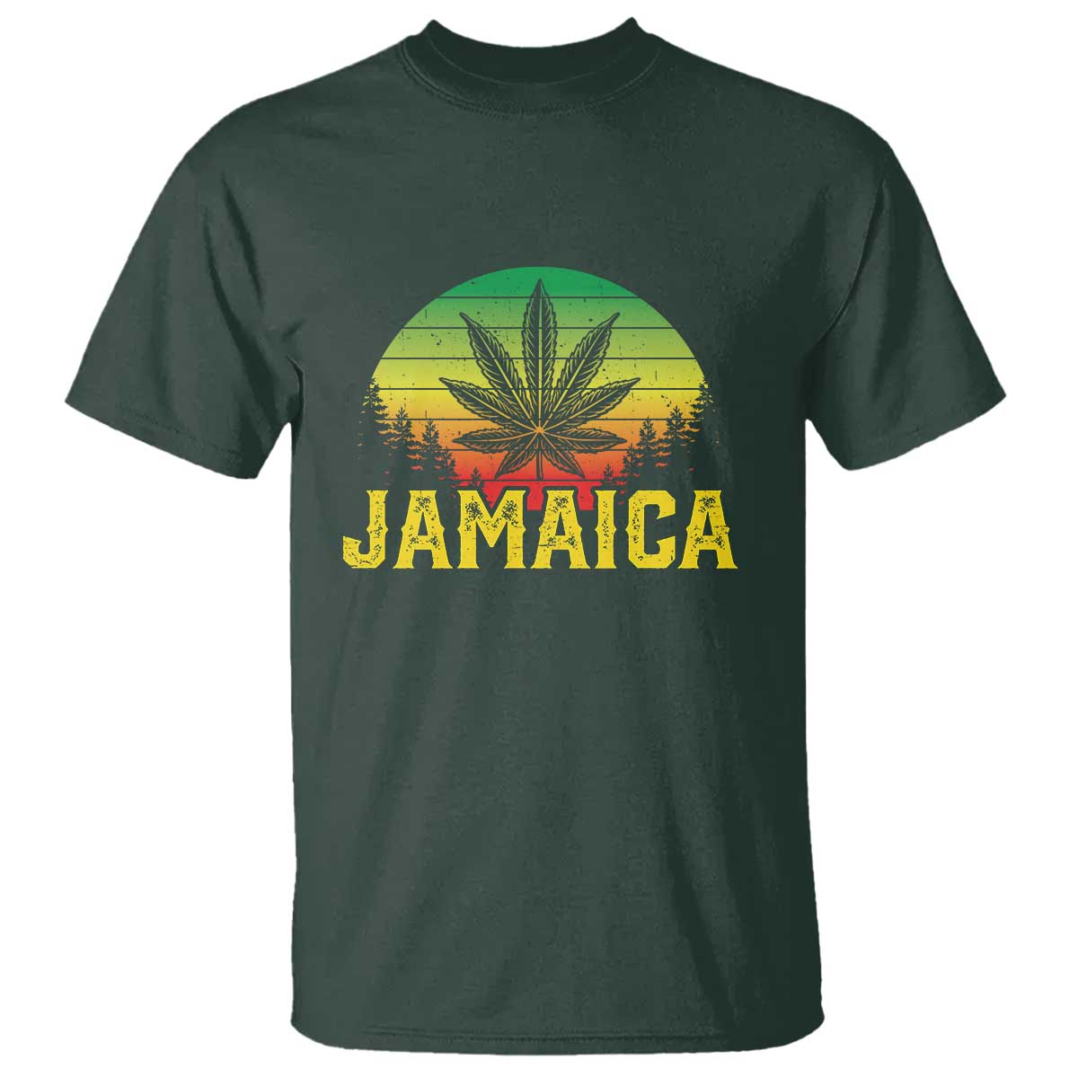 Jamaica Stoner T Shirt Rasta Sunset Cannabis Marijuana Weed Lovers 420 TS10 Dark Forest Green Print Your Wear
