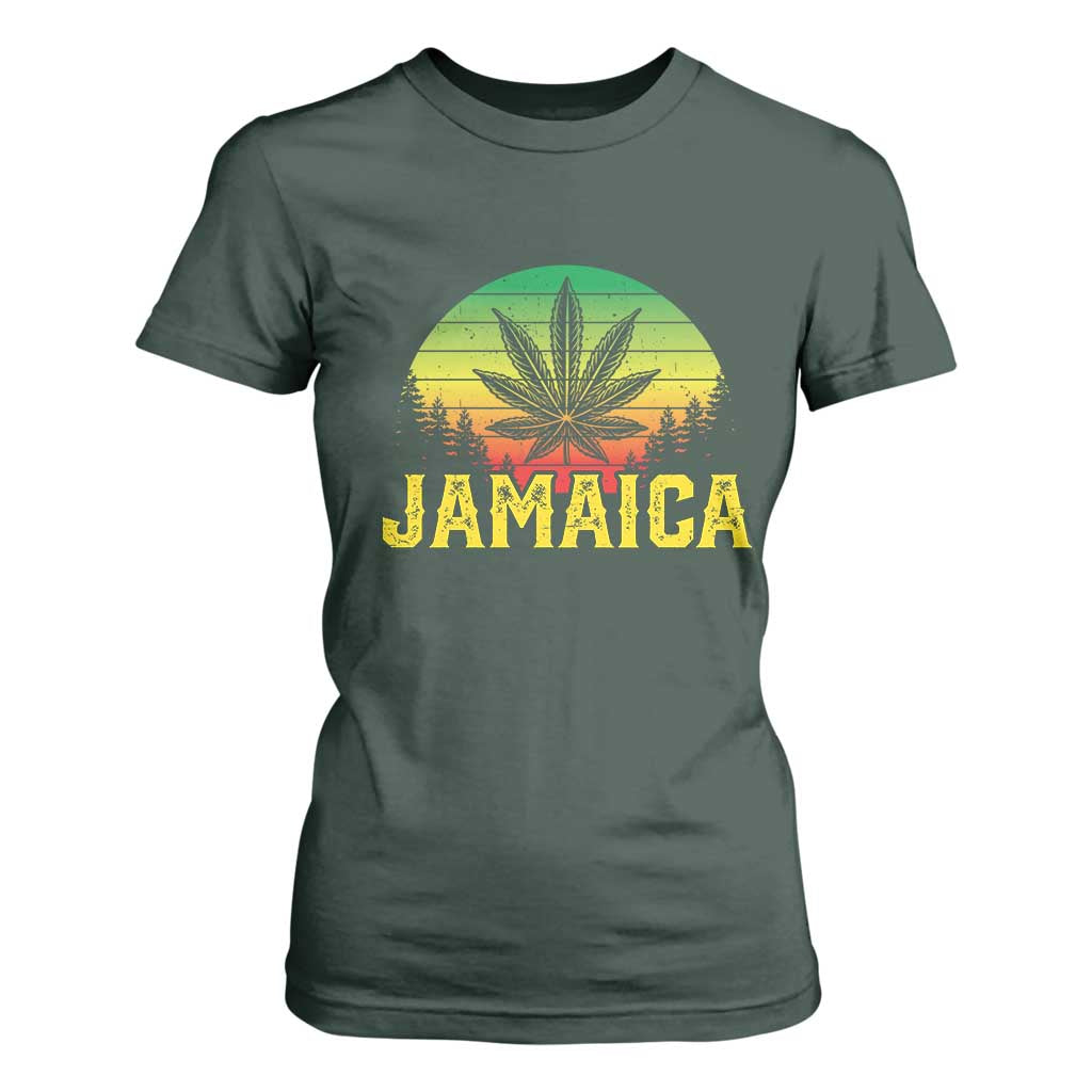 Jamaica Stoner T Shirt For Women Rasta Sunset Cannabis Marijuana Weed Lovers 420 TS10 Dark Forest Green Print Your Wear