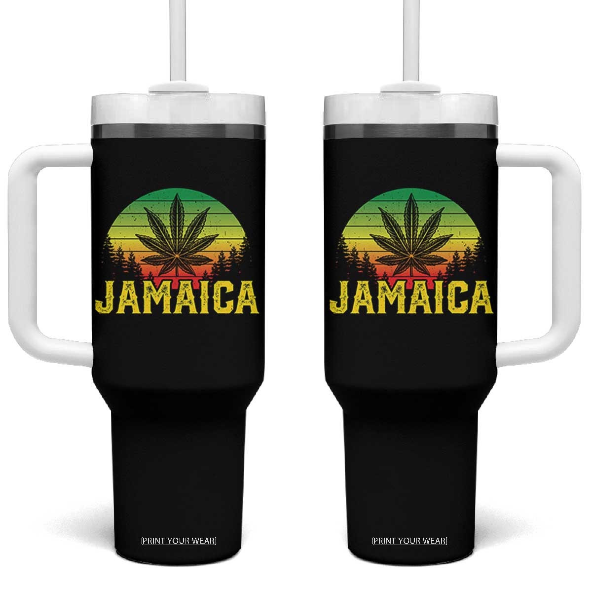 Jamaica Stoner Tumbler With Handle Rasta Sunset Cannabis Marijuana Weed Lovers 420 TS10 One Size: 40 oz Black Print Your Wear