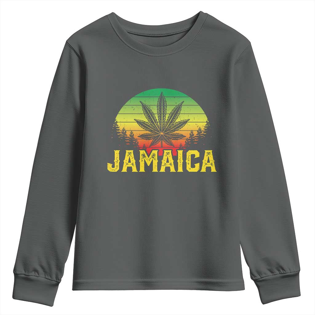Jamaica Stoner Youth Sweatshirt Rasta Sunset Cannabis Marijuana Weed Lovers 420 TS10 Dark Heather Print Your Wear