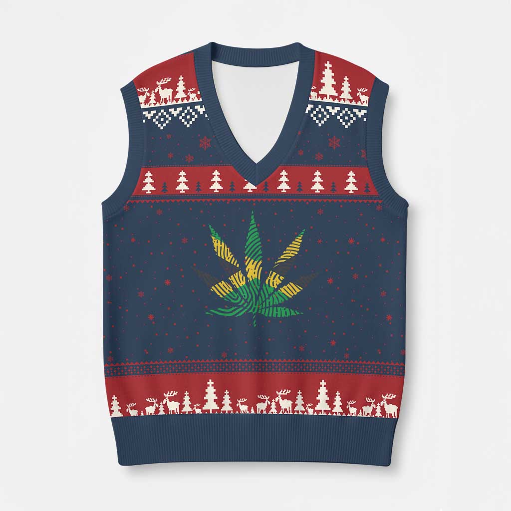 Jamaica Flag Cannabis V-Neck Knit Sweater Vest Funny Stoner Weed Lovers Marijuana 420 TS10 Navy Red Print Your Wear