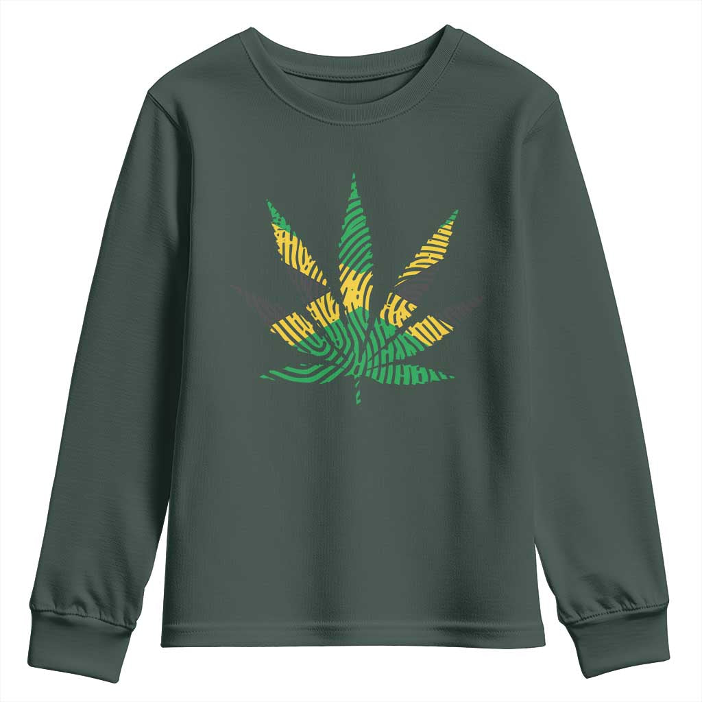 Jamaica Flag Cannabis Youth Sweatshirt Funny Stoner Weed Lovers Marijuana 420 TS10 Dark Forest Green Print Your Wear