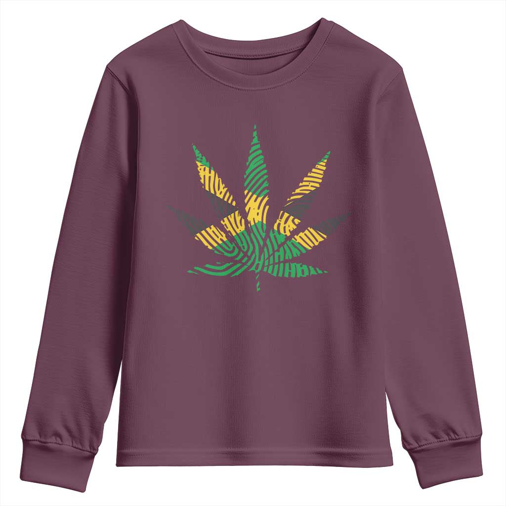 Jamaica Flag Cannabis Youth Sweatshirt Funny Stoner Weed Lovers Marijuana 420 TS10 Maroon Print Your Wear