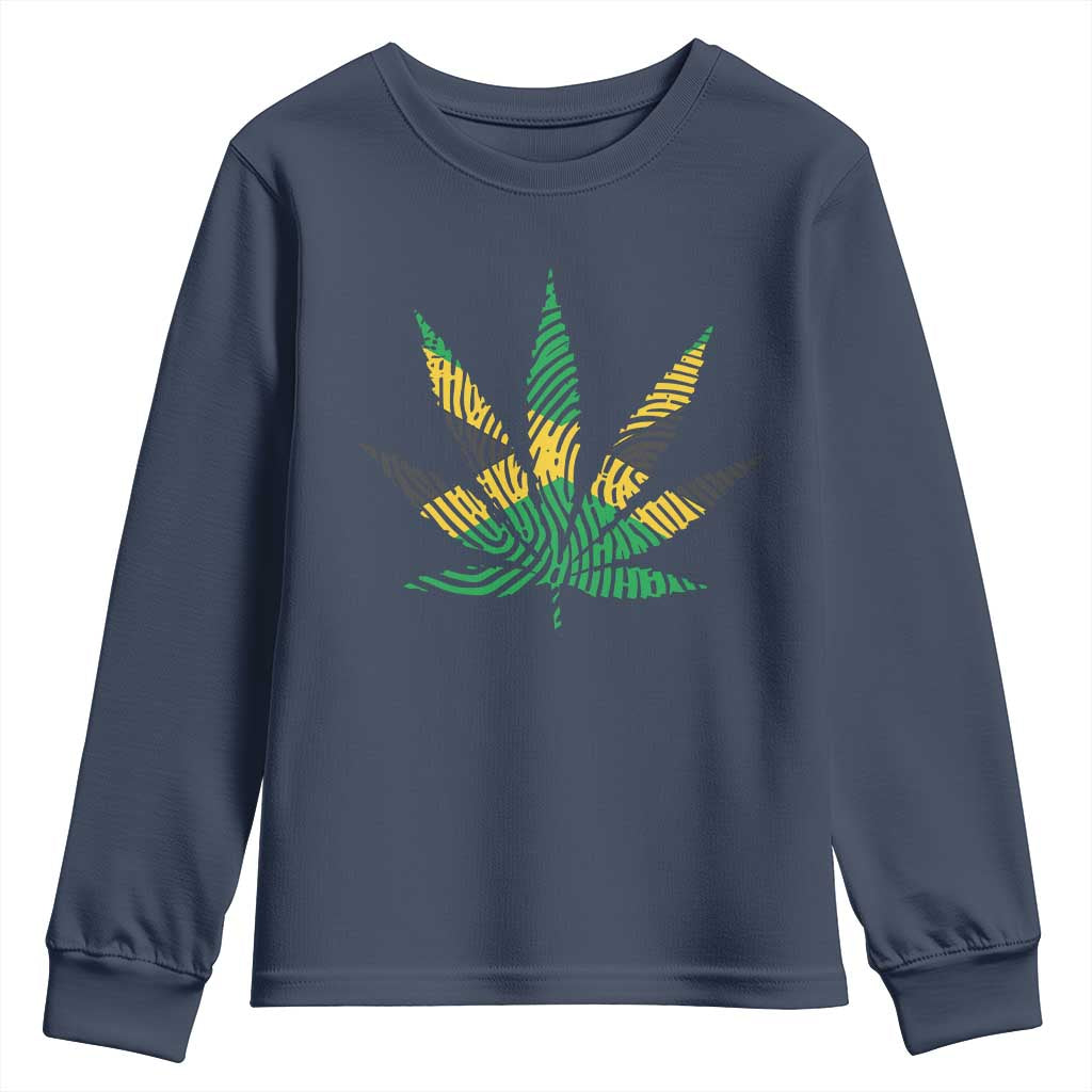 Jamaica Flag Cannabis Youth Sweatshirt Funny Stoner Weed Lovers Marijuana 420 TS10 Navy Print Your Wear