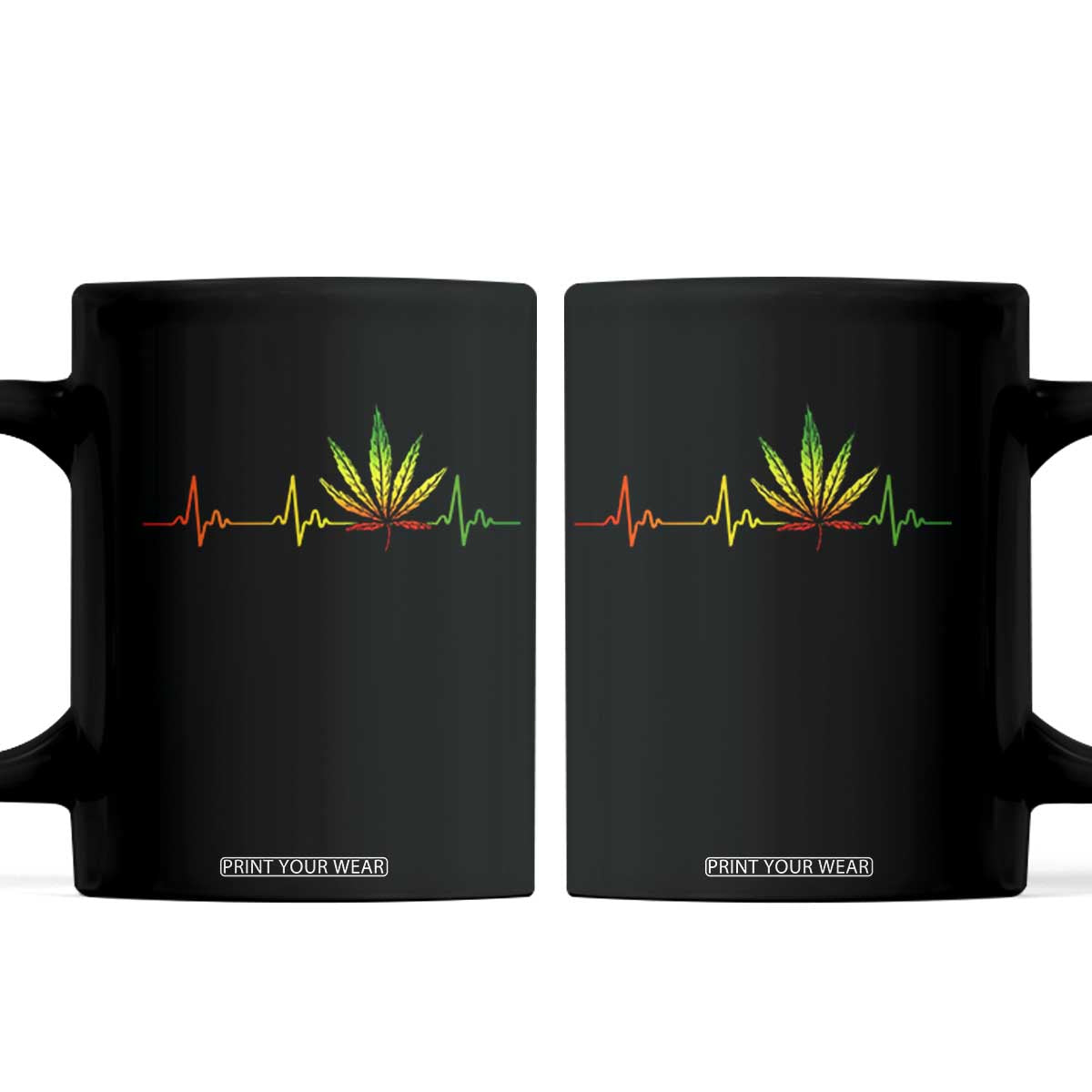 Reggae Weed Coffee Mug Rasta Marijuana Leaf Heartbeat Weed Lovers 420 TS10 Black Print Your Wear