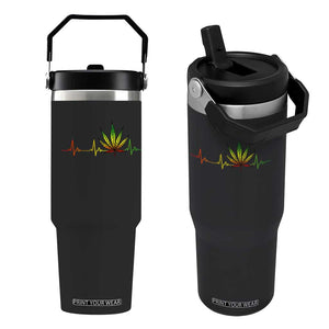Reggae Weed Flip Straw Tumbler Rasta Marijuana Leaf Heartbeat Weed Lovers 420 TS10 One Size: 30 oz Black Print Your Wear