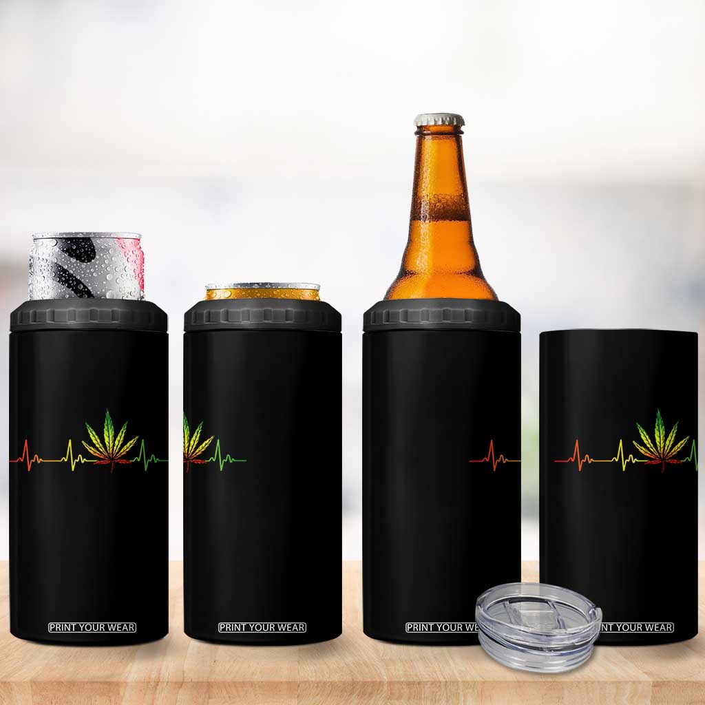 Reggae Weed 4 in 1 Can Cooler Tumbler Rasta Marijuana Leaf Heartbeat Weed Lovers 420 TS10 Print Your Wear