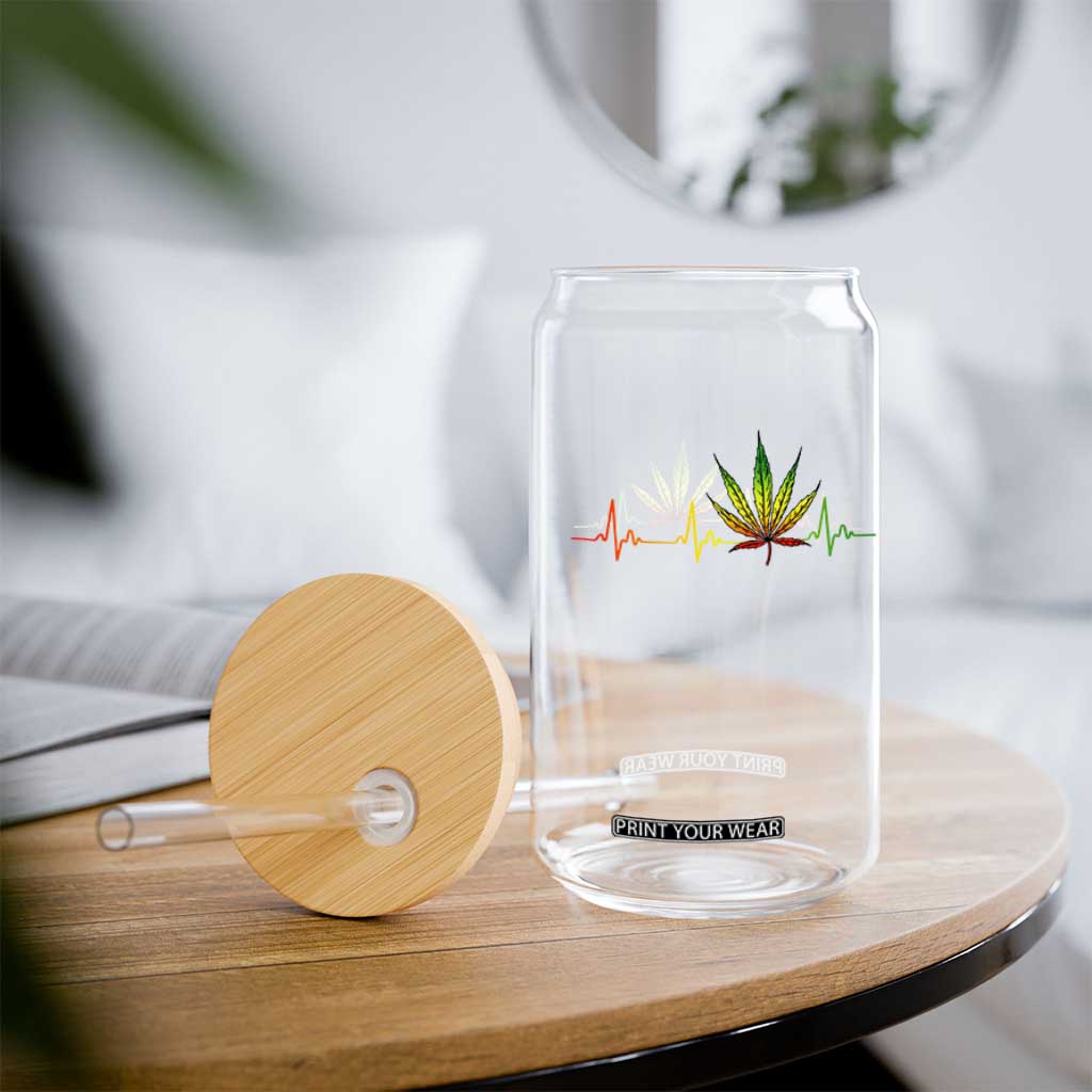 Reggae Weed Glass Can Rasta Marijuana Leaf Heartbeat Weed Lovers 420 TS10 Print Your Wear