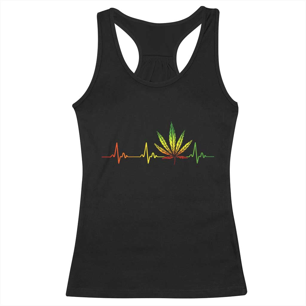 Reggae Weed Racerback Tank Top Rasta Marijuana Leaf Heartbeat Weed Lovers 420 TS10 Black Print Your Wear