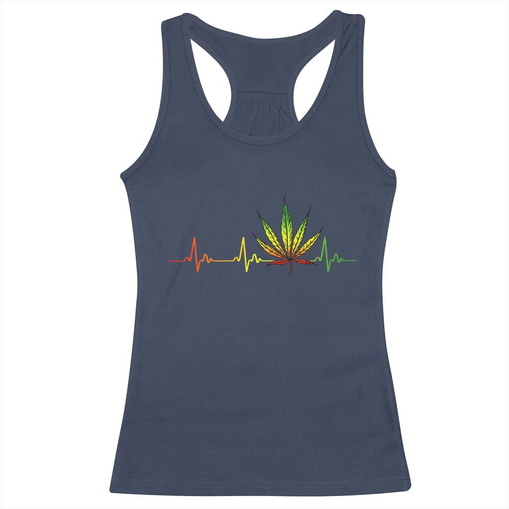 Reggae Weed Racerback Tank Top Rasta Marijuana Leaf Heartbeat Weed Lovers 420 TS10 Navy Print Your Wear