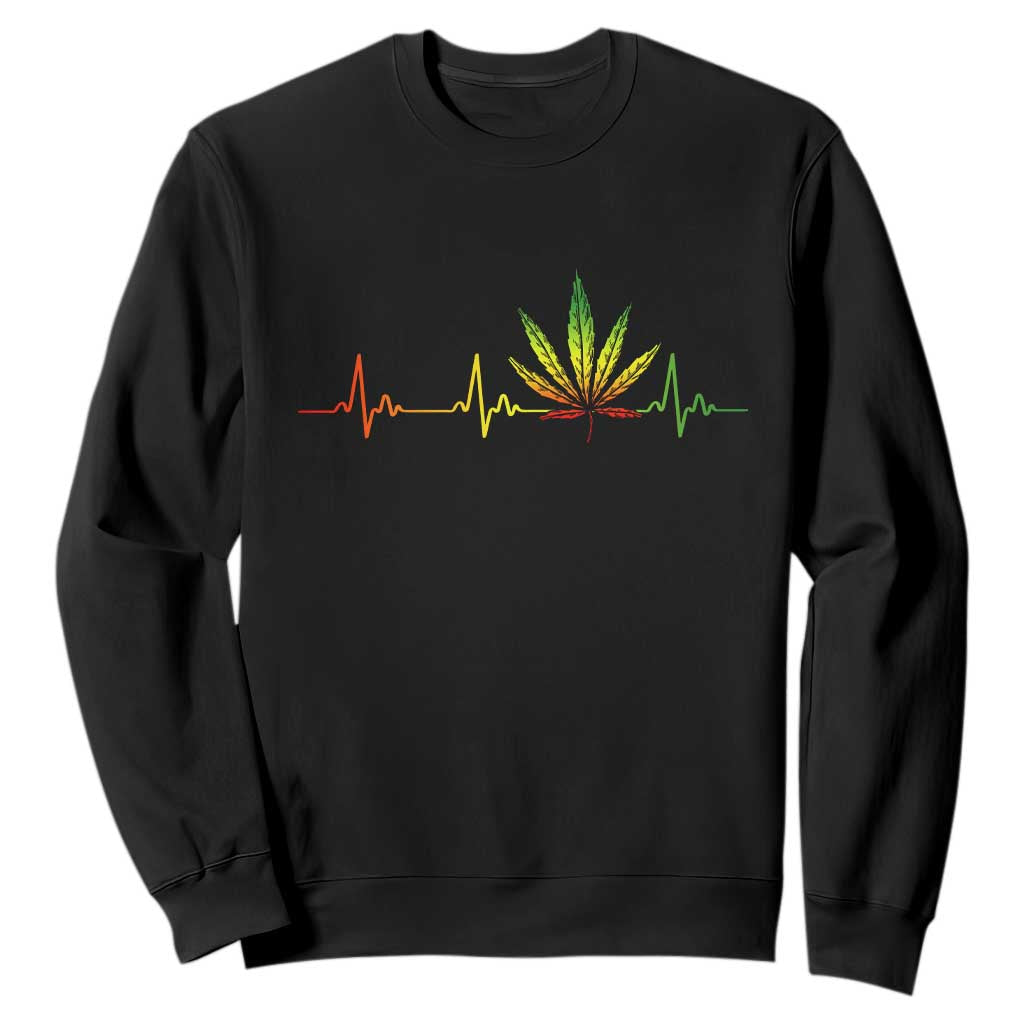 Reggae Weed Sweatshirt Rasta Marijuana Leaf Heartbeat Weed Lovers 420 TS10 Black Print Your Wear