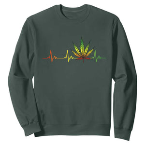 Reggae Weed Sweatshirt Rasta Marijuana Leaf Heartbeat Weed Lovers 420 TS10 Dark Forest Green Print Your Wear
