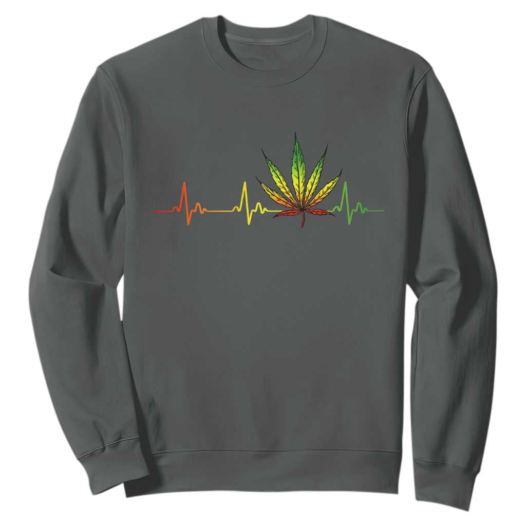 Reggae Weed Sweatshirt Rasta Marijuana Leaf Heartbeat Weed Lovers 420 TS10 Dark Heather Print Your Wear