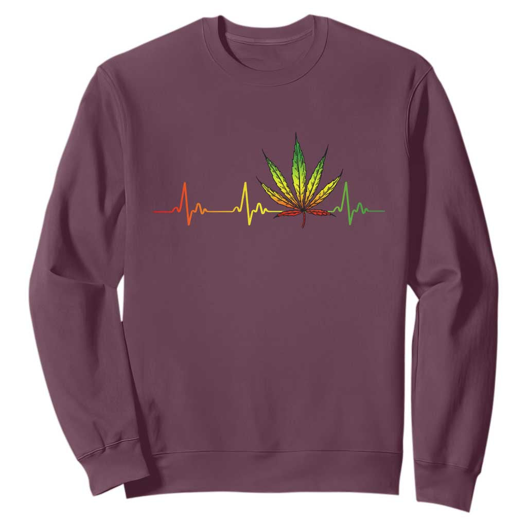 Reggae Weed Sweatshirt Rasta Marijuana Leaf Heartbeat Weed Lovers 420 TS10 Maroon Print Your Wear