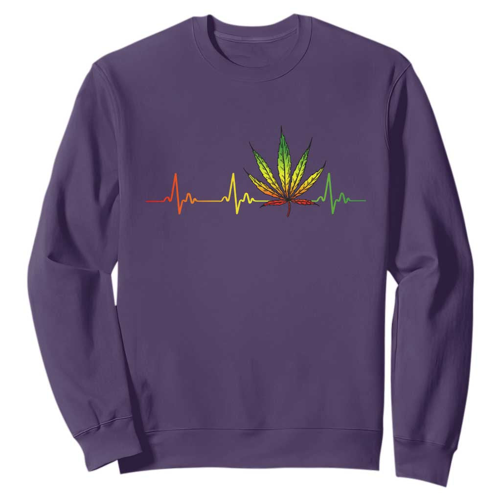 Reggae Weed Sweatshirt Rasta Marijuana Leaf Heartbeat Weed Lovers 420 TS10 Purple Print Your Wear
