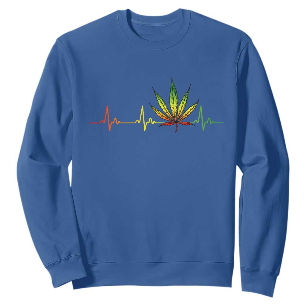 Reggae Weed Sweatshirt Rasta Marijuana Leaf Heartbeat Weed Lovers 420 TS10 Royal Blue Print Your Wear