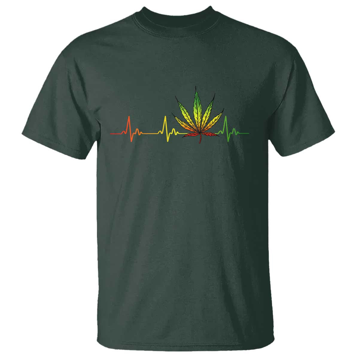Reggae Weed T Shirt Rasta Marijuana Leaf Heartbeat Weed Lovers 420 TS10 Dark Forest Green Print Your Wear