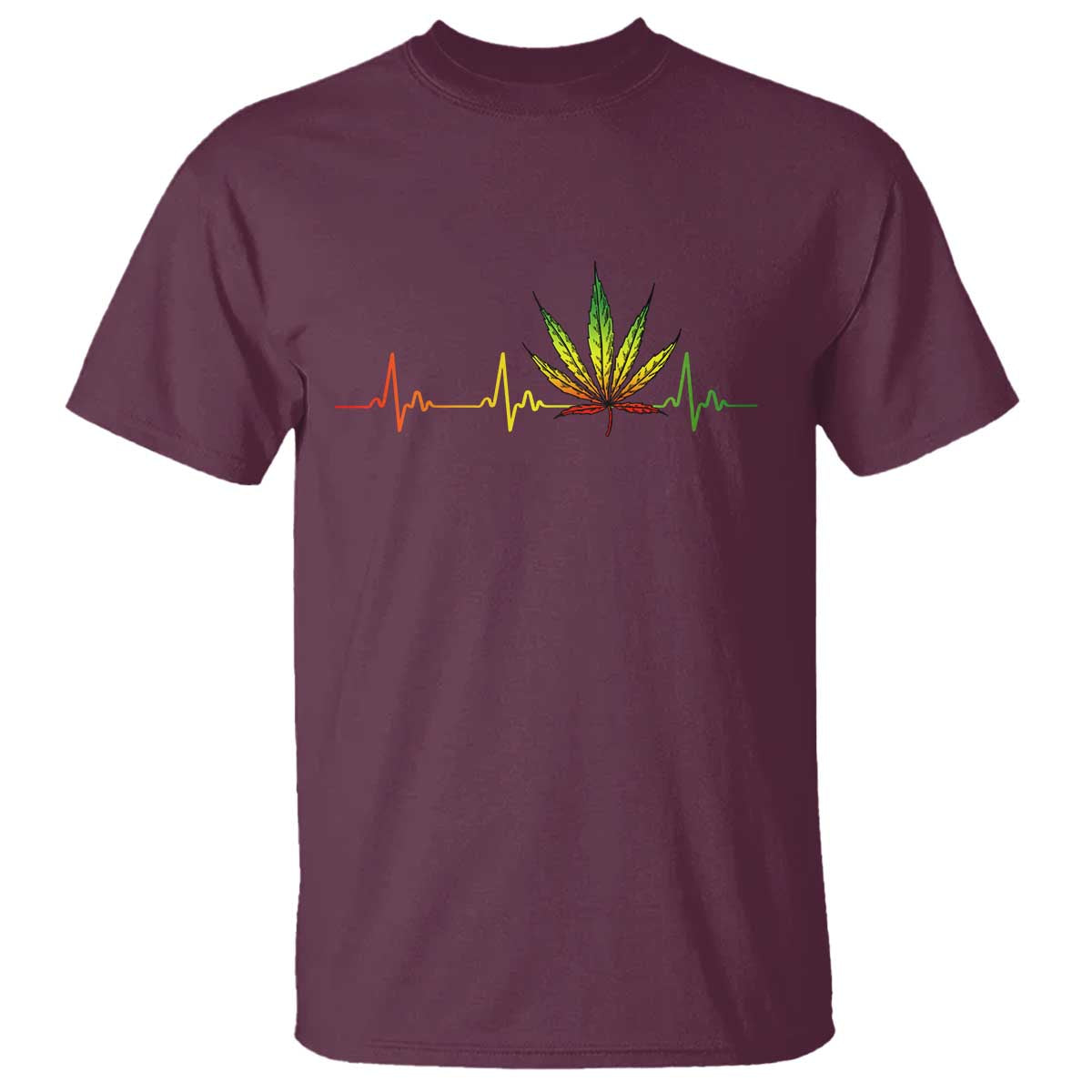 Reggae Weed T Shirt Rasta Marijuana Leaf Heartbeat Weed Lovers 420 TS10 Maroon Print Your Wear