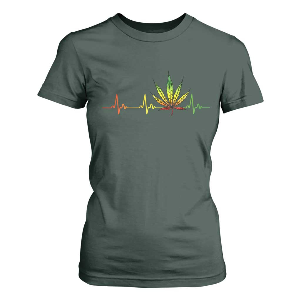 Reggae Weed T Shirt For Women Rasta Marijuana Leaf Heartbeat Weed Lovers 420 TS10 Dark Forest Green Print Your Wear