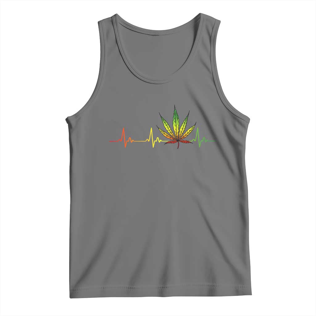 Reggae Weed Tank Top Rasta Marijuana Leaf Heartbeat Weed Lovers 420 TS10 Black Heather Print Your Wear