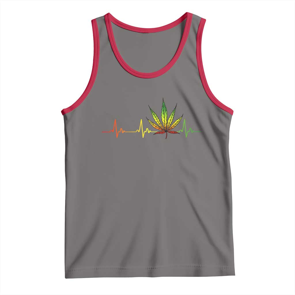 Reggae Weed Tank Top Rasta Marijuana Leaf Heartbeat Weed Lovers 420 TS10 Deep Heather Red Print Your Wear