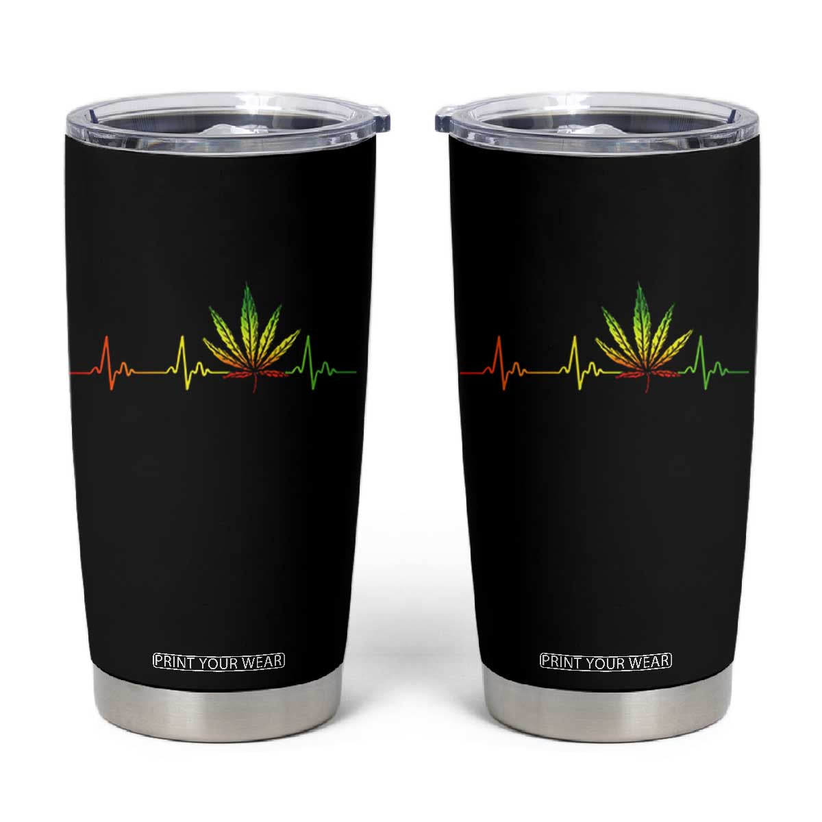 Reggae Weed Tumbler Cup Rasta Marijuana Leaf Heartbeat Weed Lovers 420 TS10 Black Print Your Wear