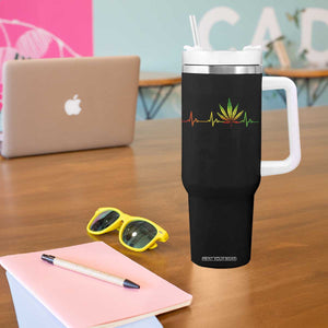 Reggae Weed Tumbler With Handle Rasta Marijuana Leaf Heartbeat Weed Lovers 420 TS10 Print Your Wear
