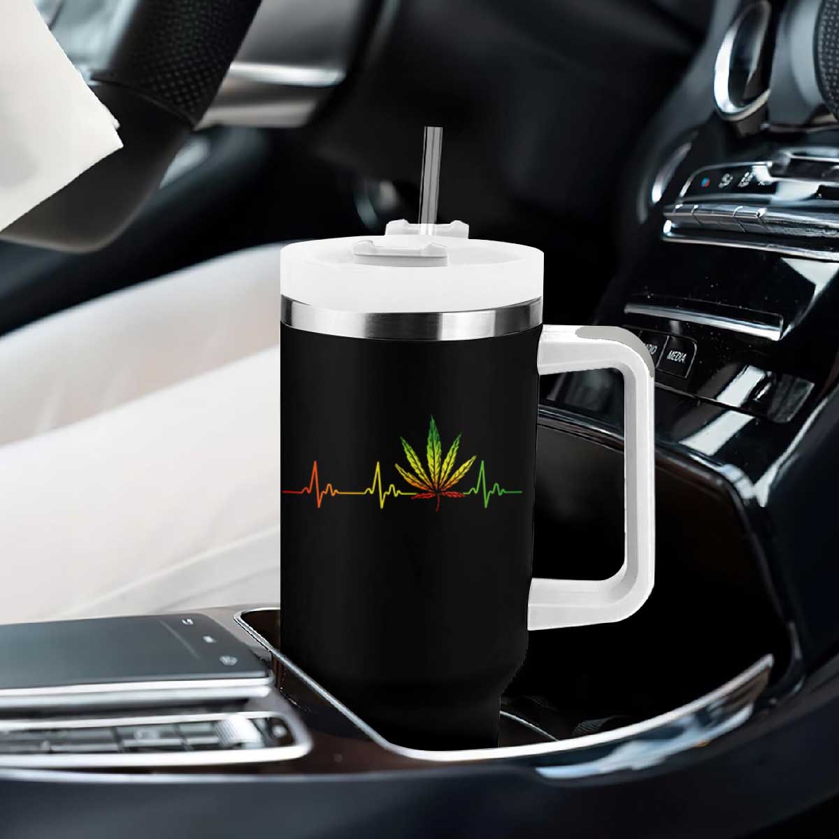 Reggae Weed Tumbler With Handle Rasta Marijuana Leaf Heartbeat Weed Lovers 420 TS10 Print Your Wear