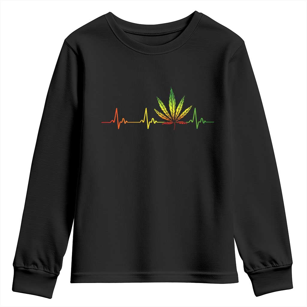 Reggae Weed Youth Sweatshirt Rasta Marijuana Leaf Heartbeat Weed Lovers 420 TS10 Black Print Your Wear