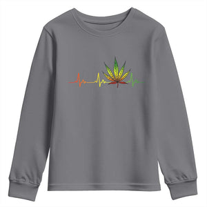 Reggae Weed Youth Sweatshirt Rasta Marijuana Leaf Heartbeat Weed Lovers 420 TS10 Charcoal Print Your Wear