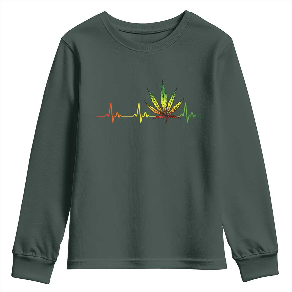 Reggae Weed Youth Sweatshirt Rasta Marijuana Leaf Heartbeat Weed Lovers 420 TS10 Dark Forest Green Print Your Wear