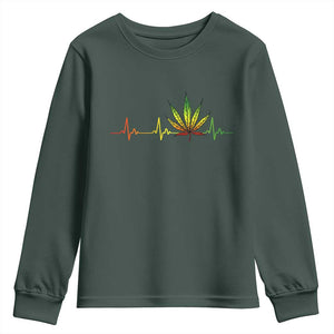 Reggae Weed Youth Sweatshirt Rasta Marijuana Leaf Heartbeat Weed Lovers 420 TS10 Dark Forest Green Print Your Wear