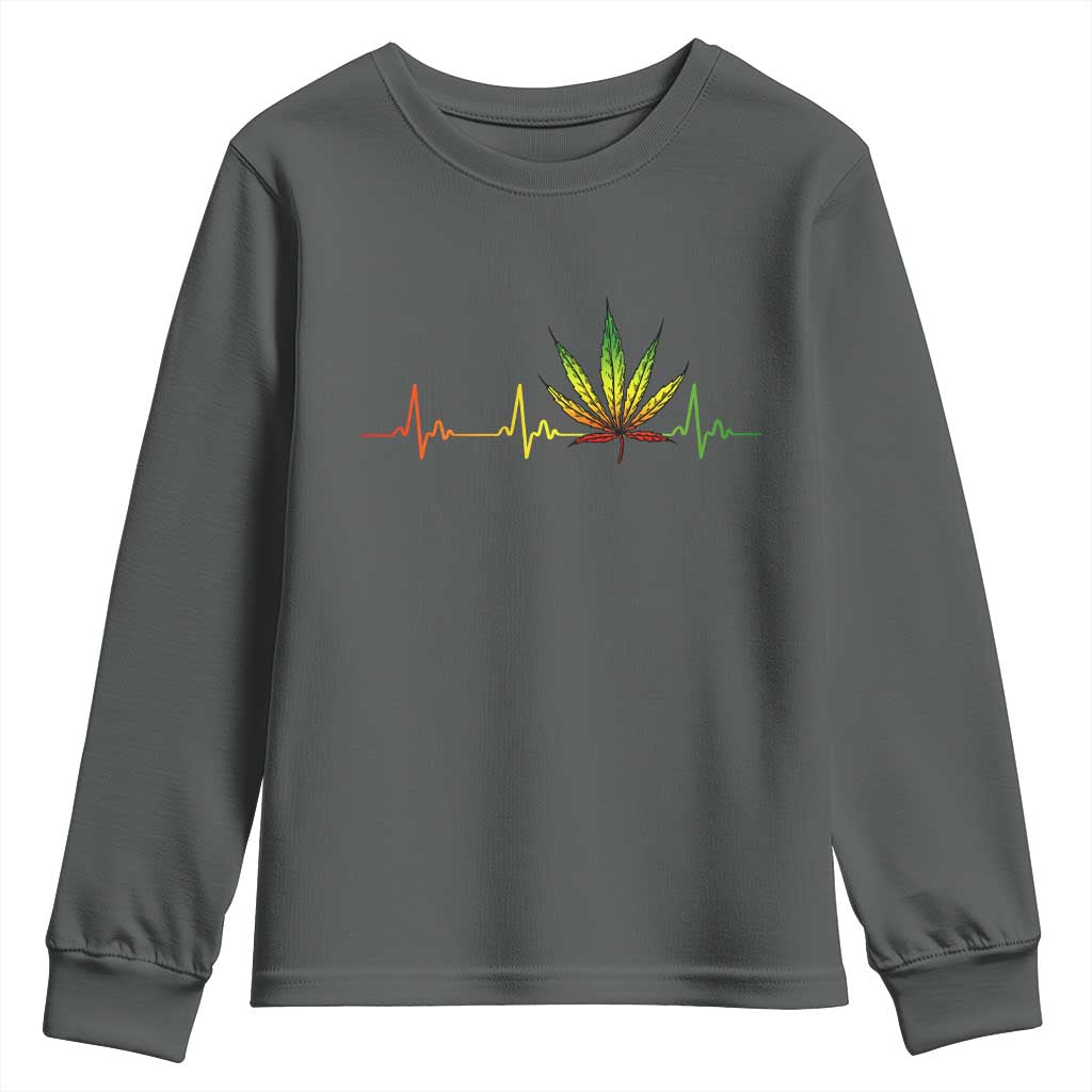 Reggae Weed Youth Sweatshirt Rasta Marijuana Leaf Heartbeat Weed Lovers 420 TS10 Dark Heather Print Your Wear