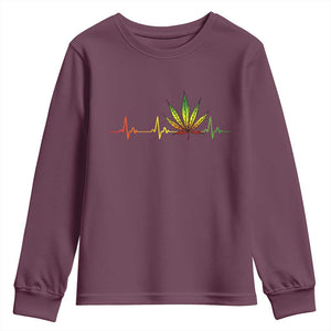 Reggae Weed Youth Sweatshirt Rasta Marijuana Leaf Heartbeat Weed Lovers 420 TS10 Maroon Print Your Wear