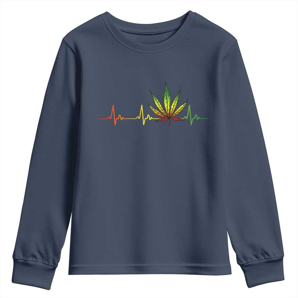 Reggae Weed Youth Sweatshirt Rasta Marijuana Leaf Heartbeat Weed Lovers 420 TS10 Navy Print Your Wear