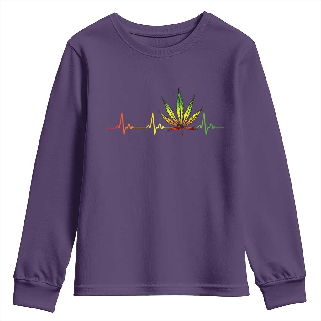 Reggae Weed Youth Sweatshirt Rasta Marijuana Leaf Heartbeat Weed Lovers 420 TS10 Purple Print Your Wear