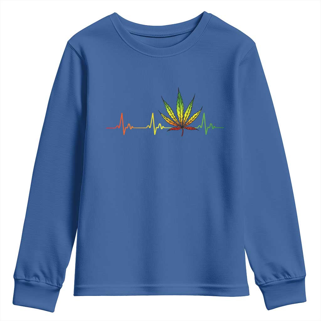 Reggae Weed Youth Sweatshirt Rasta Marijuana Leaf Heartbeat Weed Lovers 420 TS10 Royal Blue Print Your Wear