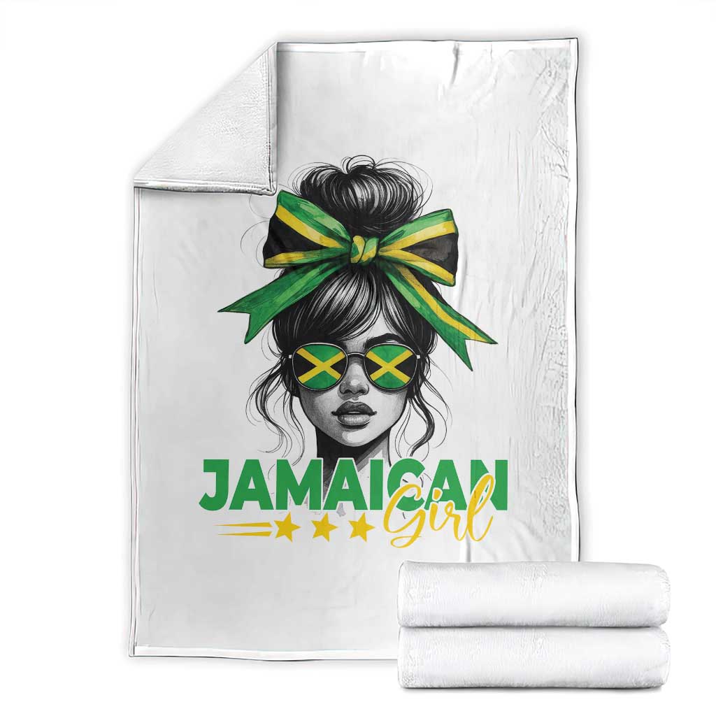 Proud Jamaican Girl Throw Blanket Jamaica Messy Bun Retro Vintage Jamaican Flag TS10 White Print Your Wear