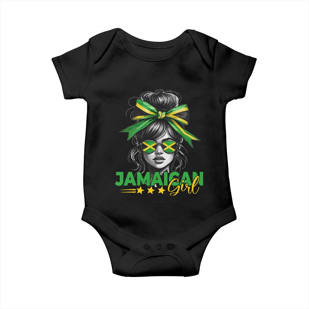 Proud Jamaican Girl Baby Onesie Jamaica Messy Bun Retro Vintage Jamaican Flag TS10 Black Print Your Wear