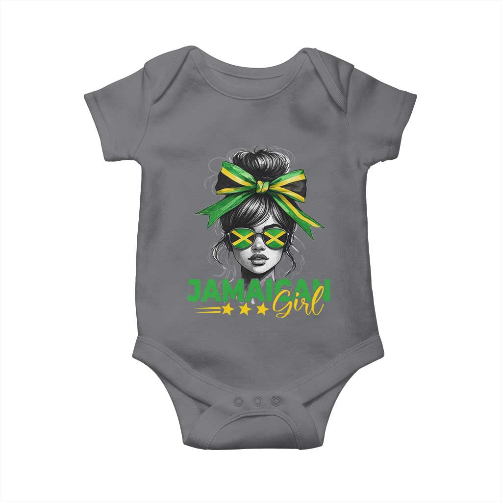 Proud Jamaican Girl Baby Onesie Jamaica Messy Bun Retro Vintage Jamaican Flag TS10 Charcoal Print Your Wear