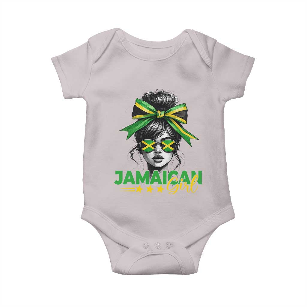 Proud Jamaican Girl Baby Onesie Jamaica Messy Bun Retro Vintage Jamaican Flag TS10 Ice Gray Print Your Wear
