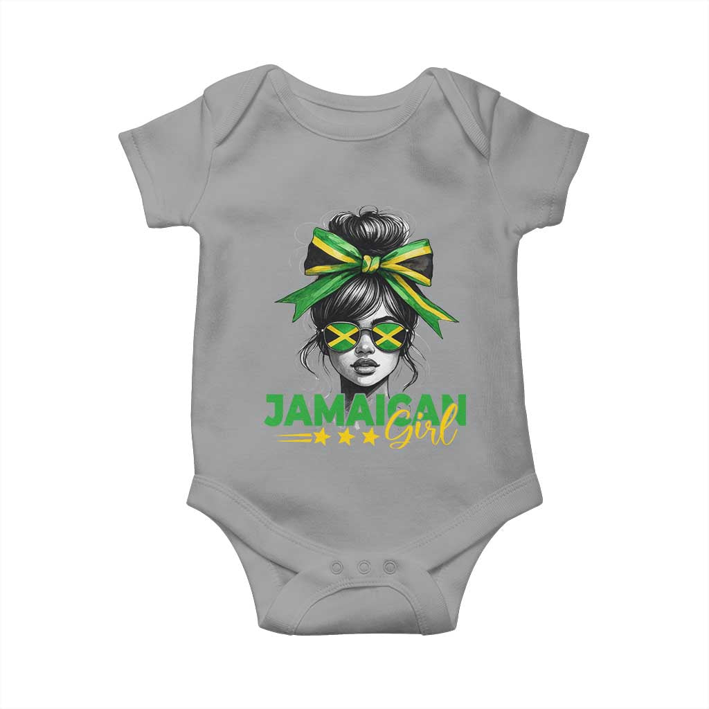 Proud Jamaican Girl Baby Onesie Jamaica Messy Bun Retro Vintage Jamaican Flag TS10 Sport Gray Print Your Wear