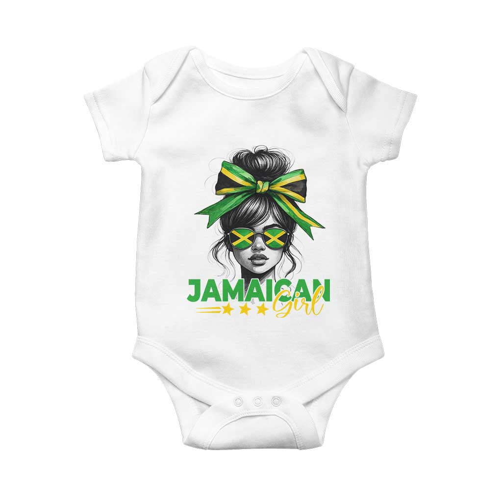 Proud Jamaican Girl Baby Onesie Jamaica Messy Bun Retro Vintage Jamaican Flag TS10 White Print Your Wear