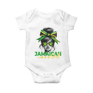 Proud Jamaican Girl Baby Onesie Jamaica Messy Bun Retro Vintage Jamaican Flag TS10 White Print Your Wear