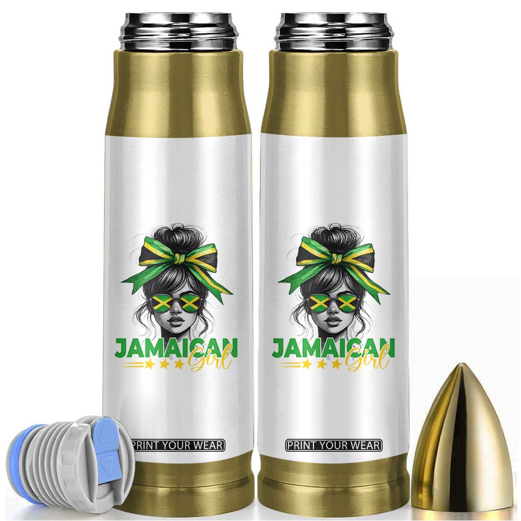 Proud Jamaican Girl Bullet Tumbler Jamaica Messy Bun Retro Vintage Jamaican Flag TS10 White Print Your Wear