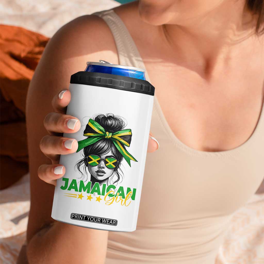 Proud Jamaican Girl 4 in 1 Can Cooler Tumbler Jamaica Messy Bun Retro Vintage Jamaican Flag TS10 Print Your Wear