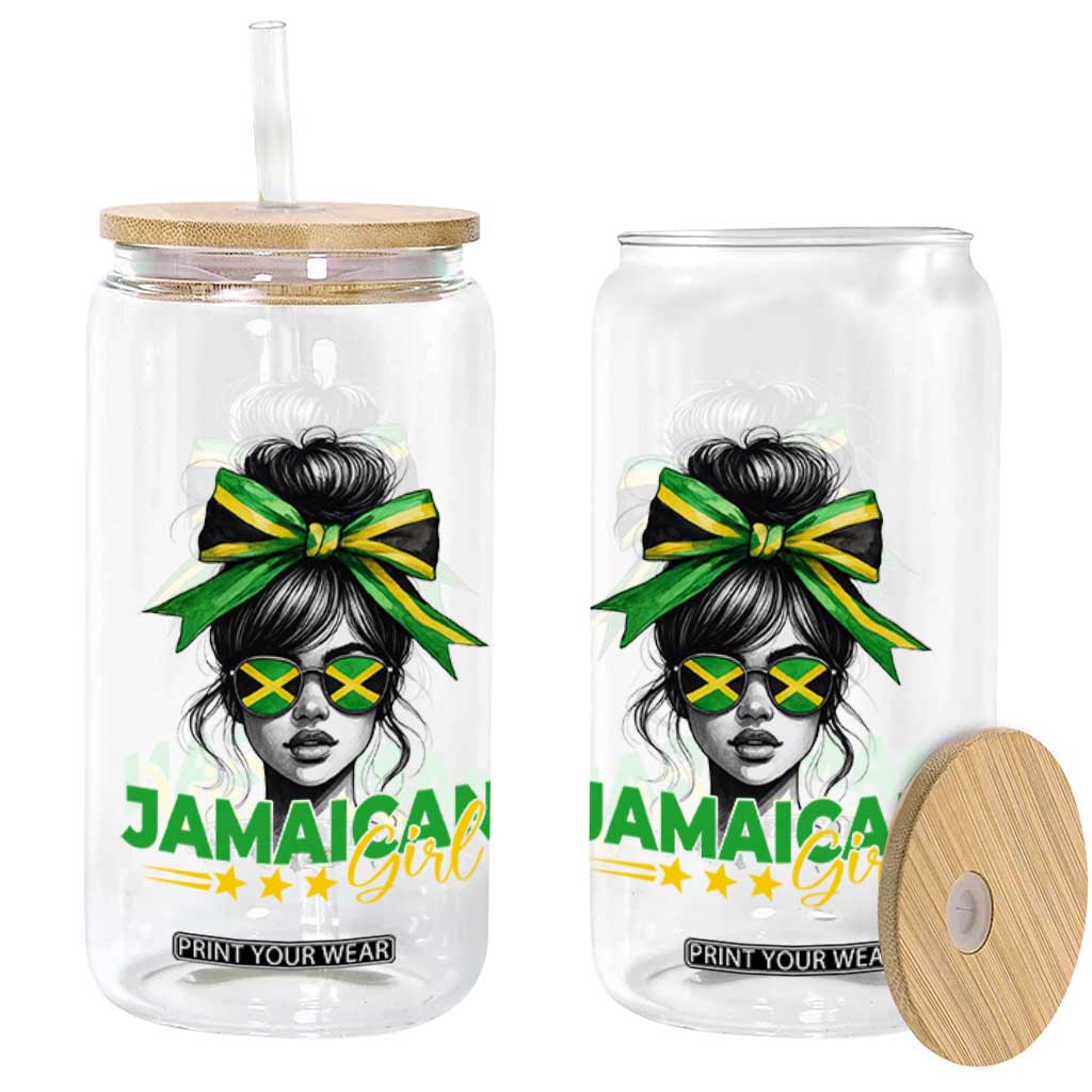 Proud Jamaican Girl Glass Can Jamaica Messy Bun Retro Vintage Jamaican Flag TS10 Print Your Wear