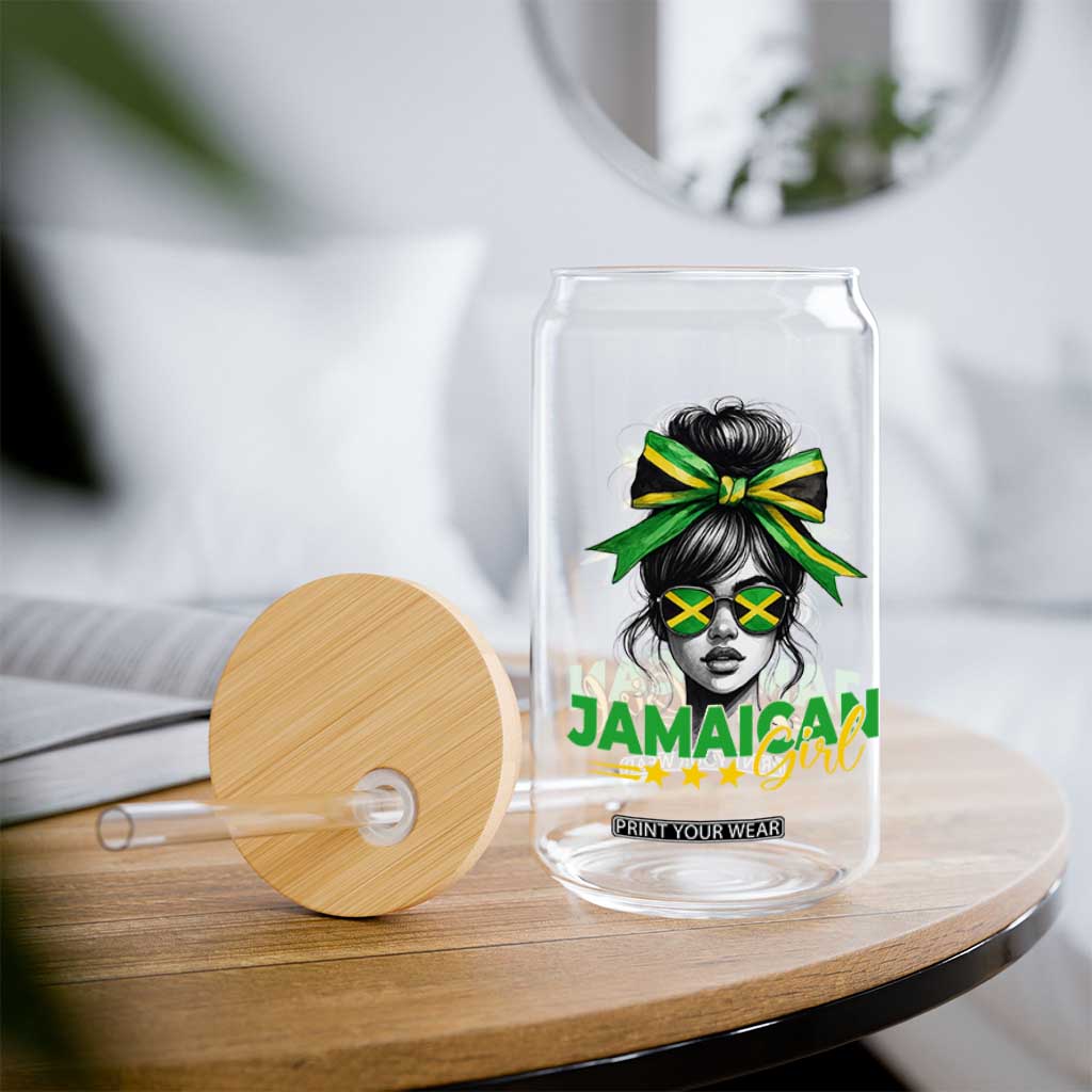 Proud Jamaican Girl Glass Can Jamaica Messy Bun Retro Vintage Jamaican Flag TS10 Print Your Wear