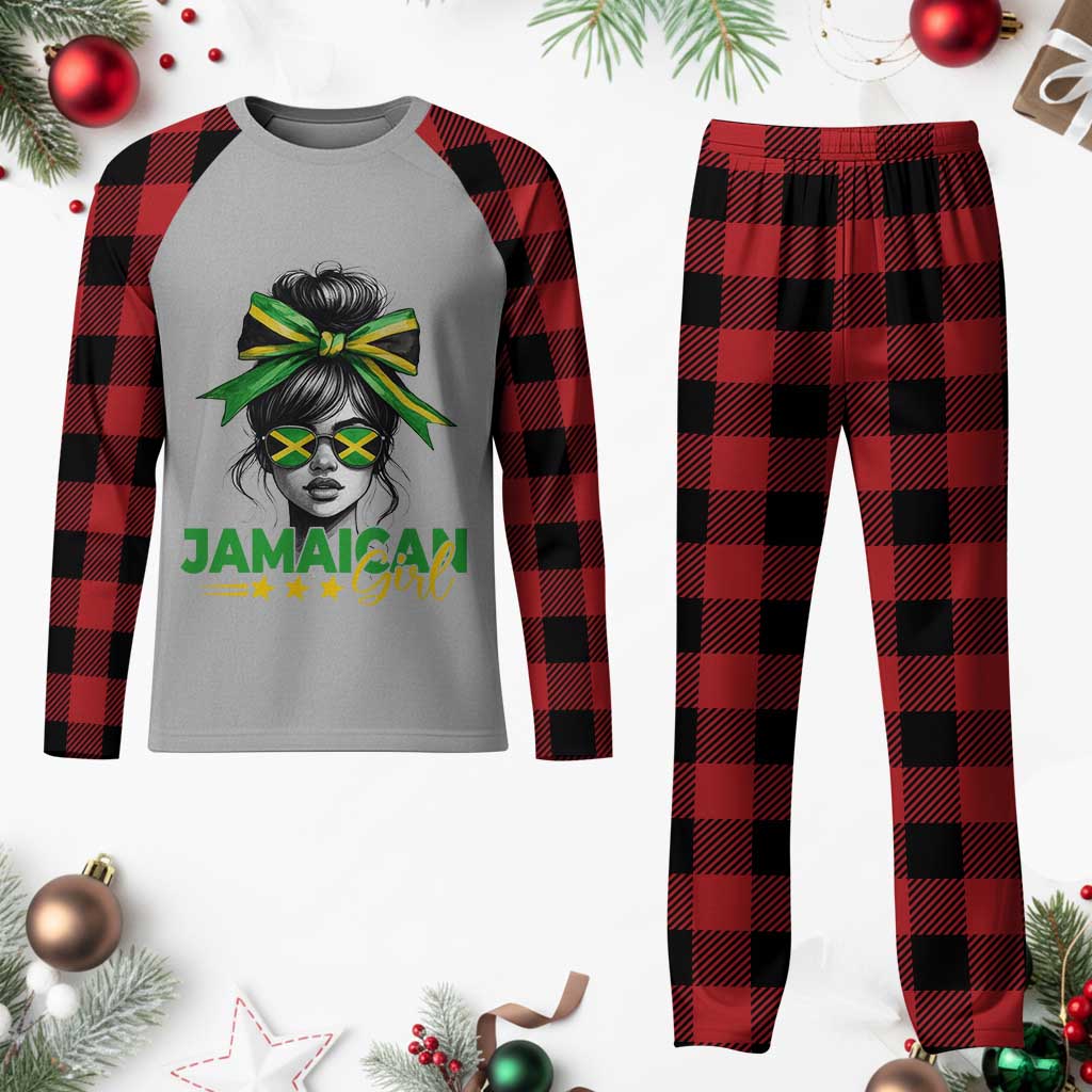 Proud Jamaican Girl Plaid Pajama Set Jamaica Messy Bun Retro Vintage Jamaican Flag TS10 Buffalo Plaid Print Your Wear
